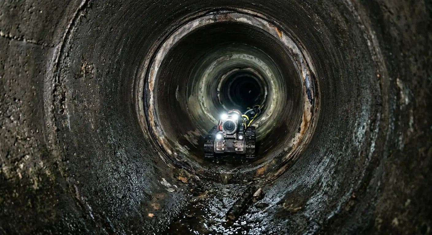Robotic sewer camera inspecting pipe interior for Drain Snake Service in Jennings